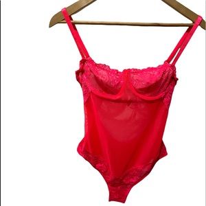 JUST SEXY LINGERIE CORAL PINK LACE SHEER BODYSUIT